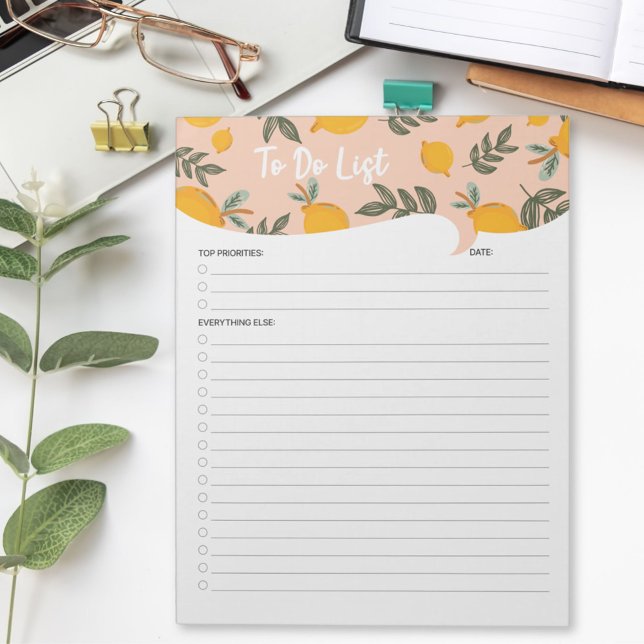 Cute Lemon Illustration To do List Checklist Lined Notepad (In situ)