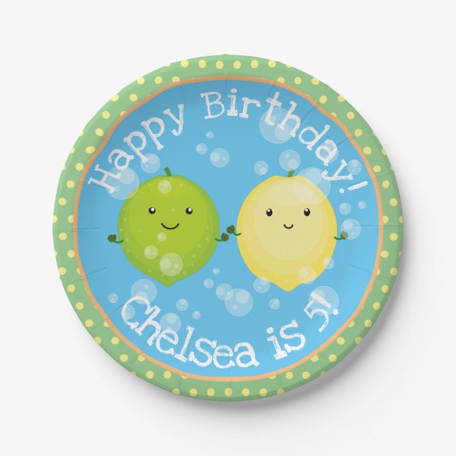 Cute lemon lime friends cartoon illustration paper plate (Front)