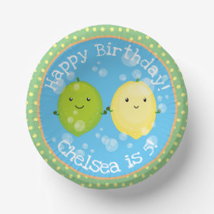 Cute lemon lime friends cartoon illustration paper plate