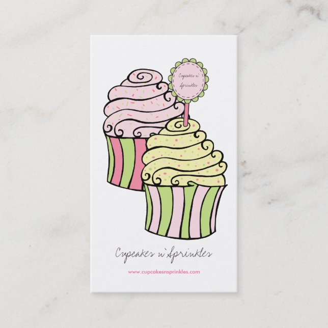 Cute Lemon Lime & Pink Cupcakes Business Cards (Front)