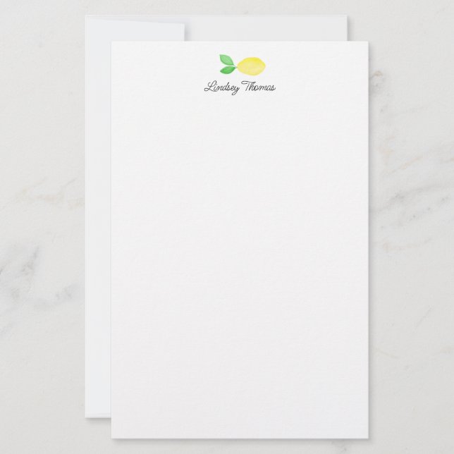 Cute Lemon Personalized Stationery Paper (Front)