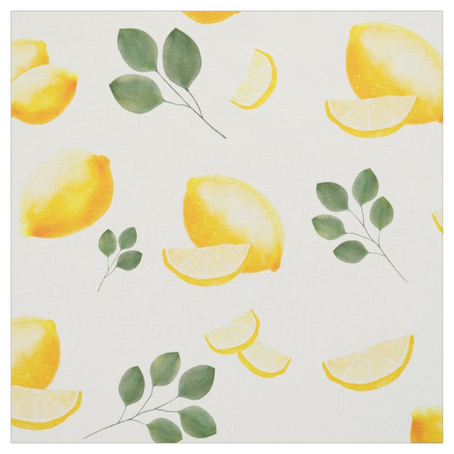Cute Lemon Repeating pattern citrus yellow green Fabric (Swatch)