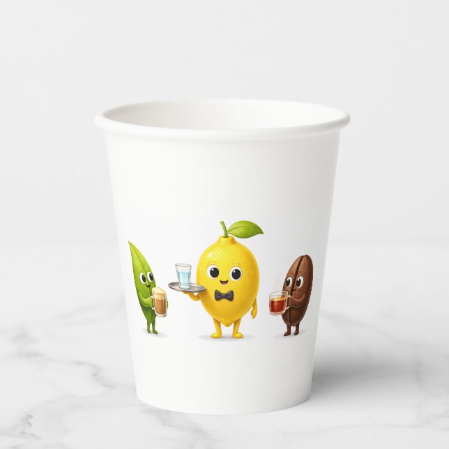 Cute Lemon Tea Friends – Takeaway Paper Cup Design (Front)