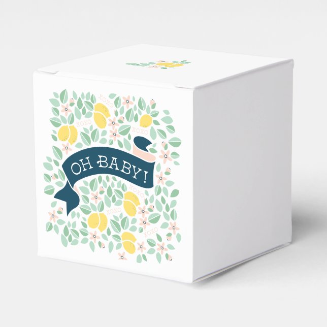 Cute Lemon Yellow Botanical Baby Shower Favor Box (Front Side)