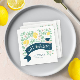 Cute Lemon Yellow Botanical Fun Baby Shower Napkin