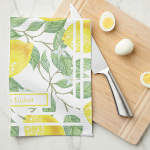 Cute Lemons and Leaves Yellow and Green Custom Kitchen Towel