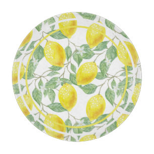 Cute Lemons and Leaves Yellow and Green Cutting Board