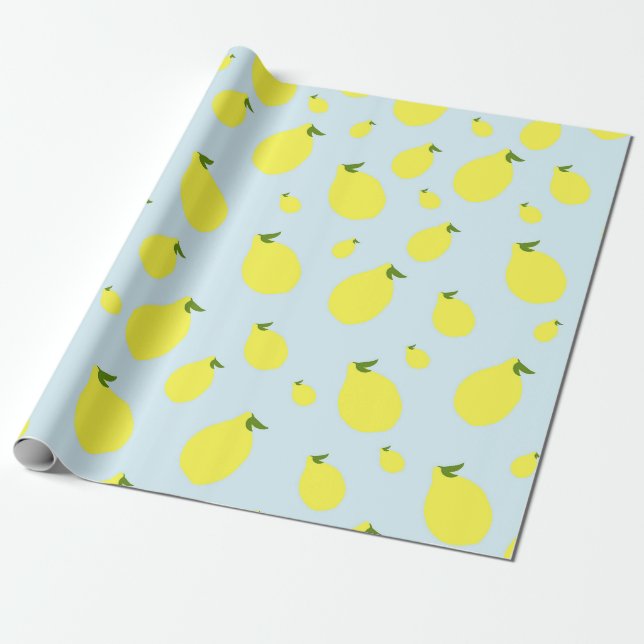 Cute Lemons Citrus Fruit Pattern Baby Shower Wrapping Paper (Unrolled)