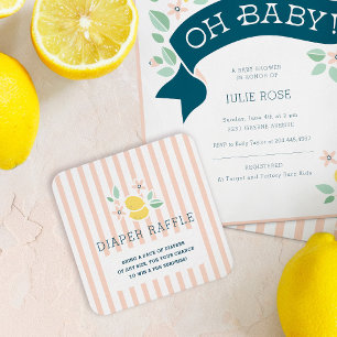 Cute Lemons Pink Stripes Botanical Diaper Raffle Enclosure Card