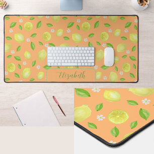 Cute Lemons Watercolor Orange Large Desk Mat