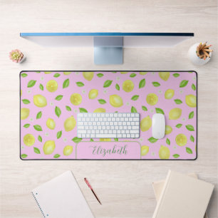 Cute Lemons Watercolor Pink Large Desk Mat