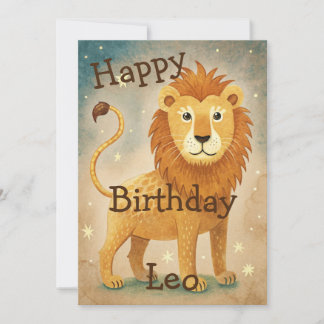 Cute Leo Zodiac Sign Birthday Holiday Card