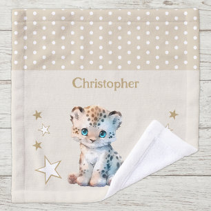 Cute leopard add name polka dots stars brown wash cloth