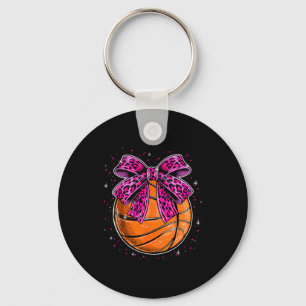 Cute leopard basketball pink bow women girls kids keychain