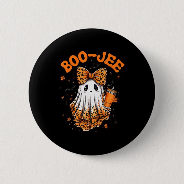 Cute Leopard Boo Jee Ghost Coffee Halloween Costum 2 Inch Round Button (Front)