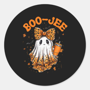 Cute Leopard Boo Jee Ghost Coffee Halloween Costum Classic Round Sticker