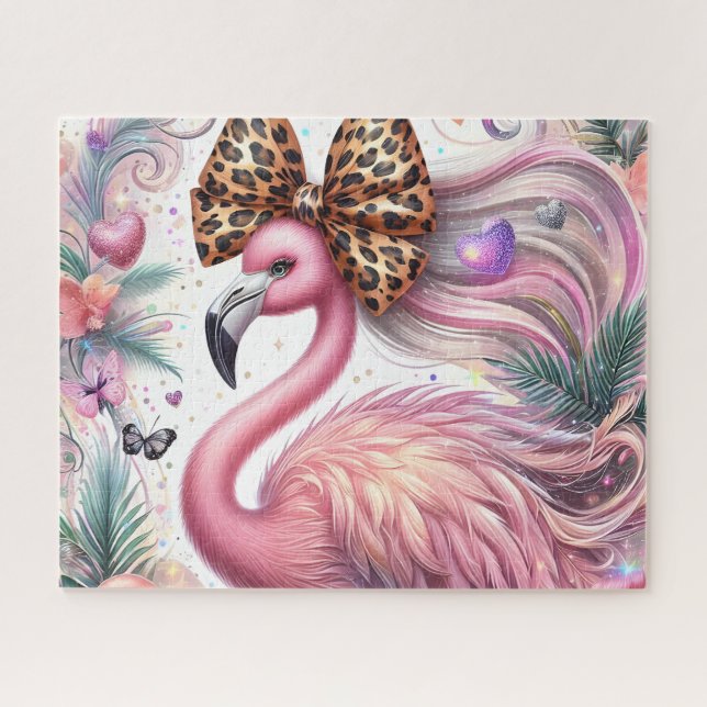 Cute Leopard Bow Flamingo Jigsaw Puzzle (Horizontal)