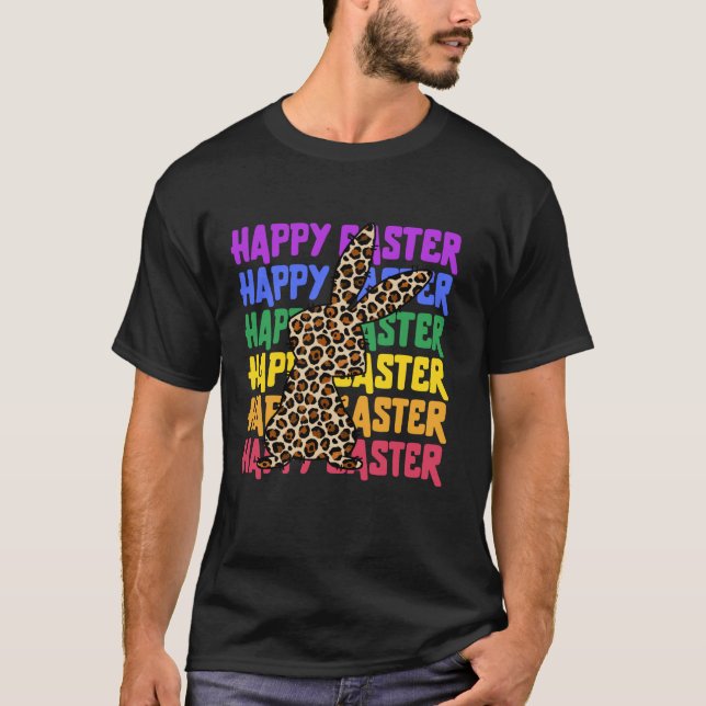 Cute Leopard Bunny Rabbit Funny Happy Easter Day L T-Shirt (Front)