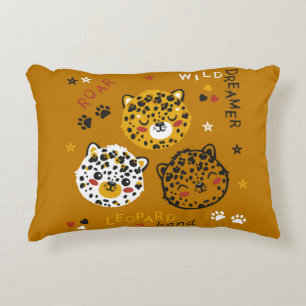Cute Leopard Cat Face Drawing. Little Funny Cheeta Accent Pillow