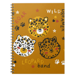 Cute Leopard Cat Face Drawing. Little Funny Cheeta Notebook