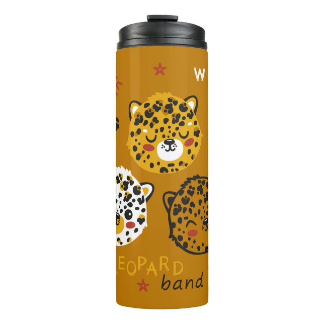 Cute Leopard Cat Face Drawing. Little Funny Cheeta Thermal Tumbler (Front)