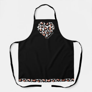 Cute Leopard Cheetah Pattern Heart Name Apron