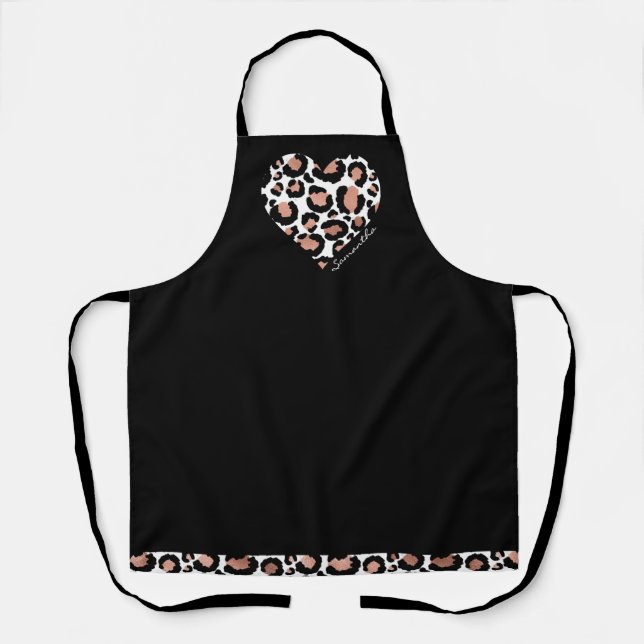 Cute Leopard Cheetah Pattern Heart Name Apron (Front)