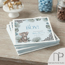 Cute Leopard Cub Blue Baby Shower