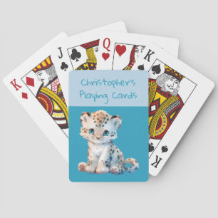 Cute leopard dark and light blue kids playing cards