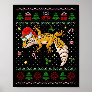 Cute Leopard Gecko Santa Hat Ugly Christmas Sweate Poster
