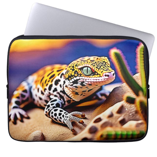 Cute Leopard Gecko Sunset Desert Design Laptop Sleeve (Front)
