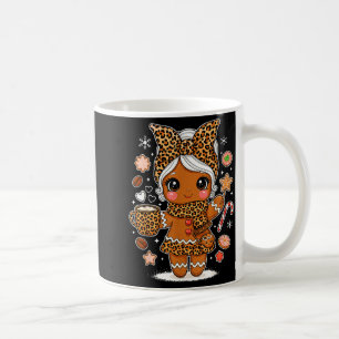 Cute Leopard Gingerbread Girl Coquette Bow Holiday Coffee Mug