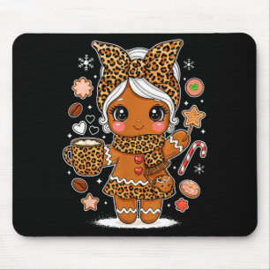 Cute Leopard Gingerbread Girl Coquette Bow Holiday Mouse Pad