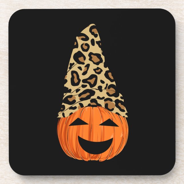 Cute Leopard Hat Pumpkin Coaster (Front)