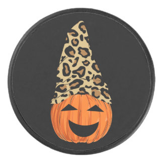 Cute Leopard Hat Pumpkin Hockey Puck