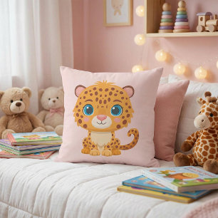 Cute Leopard Nursery Kids Animal Illustration Throw Pillow