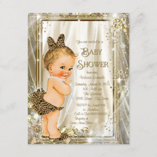 Cute Leopard Pearl Baby Girl Shower Invitation