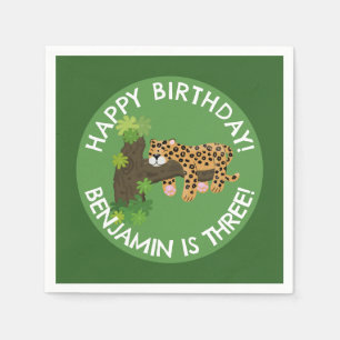 Cute leopard personalized cartoon birthday napkin