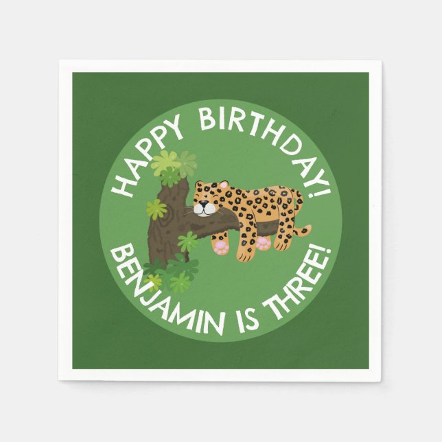 Cute leopard personalized cartoon birthday napkin (Front)