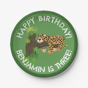 Cute leopard personalized cartoon birthday paper plate
