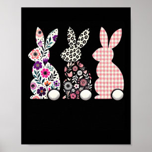 Cute Leopard Plaid Flower Floral Happy Easter Bunn Poster