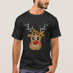 Cute Leopard Plaid Reindeer Christmas  For Kids Gi T-Shirt
