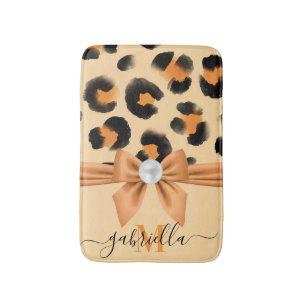 Cute Leopard Print and Bow Bath Mat