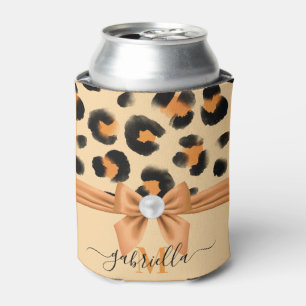 Cute Leopard Print and Bow Can Cooler