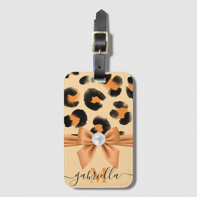 Cute Leopard Print and Bow Luggage Tag (Front Vertical)