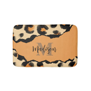 Cute Leopard Print Monogram Bath Mat