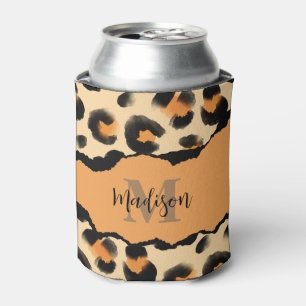 Cute Leopard Print Monogram Can Cooler