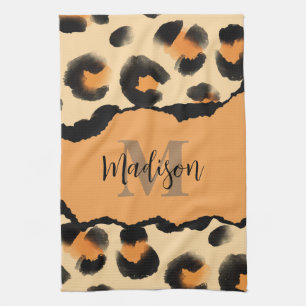 Cute Leopard Print Monogram Kitchen Towel