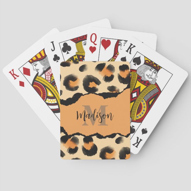 Cute Leopard Print Monogram Playing Cards (Back)