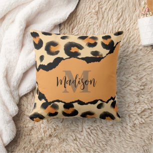 Cute Leopard Print Monogram Throw Pillow